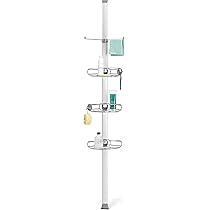 simplehuman Grote spanning douche Caddy, telescopische hoekplank badkamer opslag organizer, verlengt 1,8 m tot 2,7 m, geen boren, roestvrij, verstelbare planken, opberghaken, BT1062DC simplehuman Grote spanning douche Caddy, telescopische hoekplank badkamer opslag organizer, verlengt 1,8 m tot 2,7 m, geen boren, roestvrij, verstelbare planken, opberghaken, BT1062DC