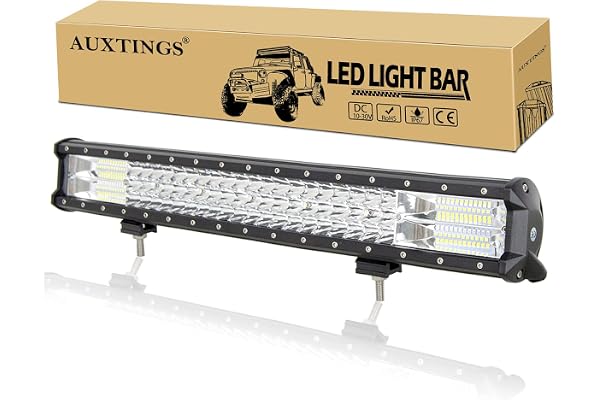 AUXTINGS 58 cm 324W Triple rangée 7d Barre lumineuse LED de travail spot inondation Combo Faisceau DC 12V-24V 6000K Offroad Véhicules 4x4 ATV Utvs