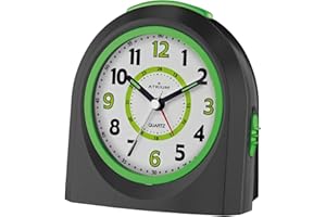 Atrium Kinder Wecker Analog Quarz ohne Ticken mit Licht und Snooze Schwarz Grün A921-7