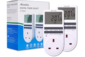 Awootsv Digital Timer Socket with Countdown Function LCD Display 24 Hours/Weekly Indoor Plug in Electrical Timer for Lights and Home Appliances (2 Pack)