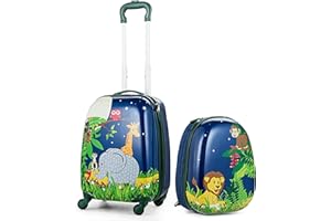 RELAX4LIFE Kinderkoffer mit Rollen, 2 TLG Kinder Kofferset, Koffer(16 inch) + Rucksack(12 inch), Reisekoffer für Kinder, Kindergepäck, Reisegepäck, Kindertrolley, ABS Hartschalenkoffer (Modell 6)