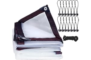 EPFHR Wodoszczelna, przezroczysta plandeka z oczkami, folia budowlana, ochrona przed deszczem/wiatrem, wielofunkcyjna, na balkon, do szklarni z roślinami, ogrodu, w zestawie napinacz plandeki 3 x 4 m