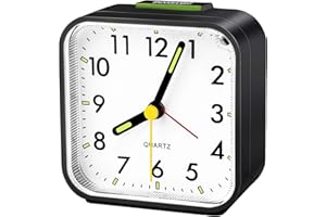 RHITCHY Sveglia Analogica Silenziosa senza Ticchettio, Sveglie da Comodino con Funzione Snooze e Luce, Portatile Sveglia al Quarzo Alimentata a Batteria per Camera da Letto, Soggiorno, Ufficio, Viaggi