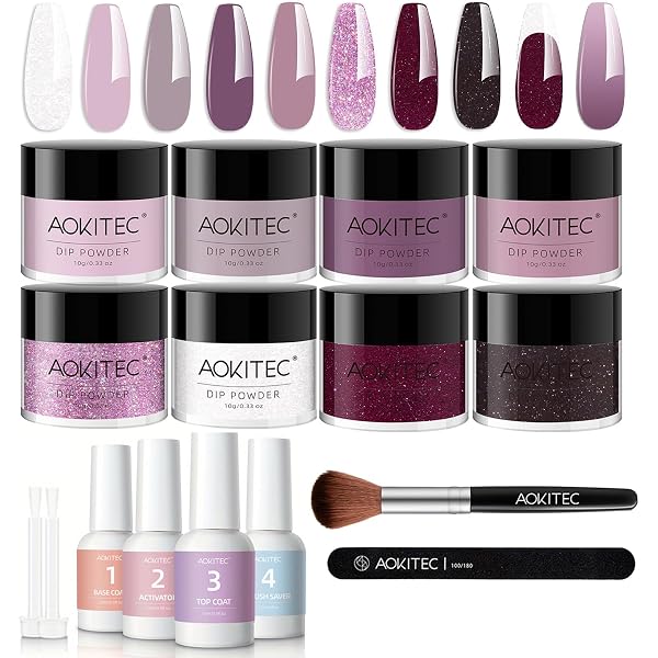 Dip Powder Nail Kit Starter – 4 Pastellfarben Inkl. Rosa, Lavendel & Glitzer, Für French Nails