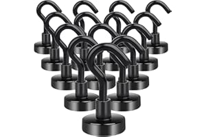 MIN CI Lot de 14 Crochets magnétiques Extra puissants 16 mm Noir Force de Traction 10 kg Aimants en néodyme Extra puissants Crochets magnétiques Ronds pour Garage, barbec