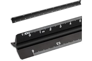 HIHUHEN Metal Scale Ruler for Architects & Engineers, Matrix 30cm Black Triangular Scale Ruler Metric: 1:20, 1:25, 1:50, 1:75, 1:100, 1:125; (1 x Scale Ruler)