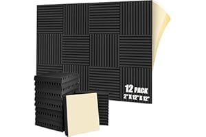 ARTEBTE Acoustic Foam Panels Self-Adhesive, 12 PCS Sound Proof Foam Panels 12" X 12" X 2" High Density Sound Dampening Absorb Noise for Studio Home Office