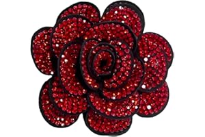 IMINI Rhinestone Rose Flower Fabric Brooch UK - 7cm Crystal Camellia Floral Lapel Pin, Luxury Wedding Corsage Jewellery Gift for Women Her, Fashion Boutonniere Dress Accessories