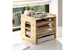PUNCIA Dokumentenablage A4 Briefablage 5 Ablagefächer Holz Schreibtisch Datei Organizer Papierablage Aktenaufbewahrung Ablagesystem Dokumentenhalter Ordner für Büro Arbeitszimmer Schule Office