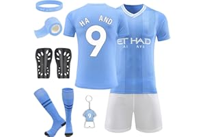 yumcute Kids Football Kit, Football Training Shirts with Shorts, Socks Football Guard Plate and Keychain Football Kits for Kids Home and Away No. 7/9 Football Jerseys Kits Gifts for Boys