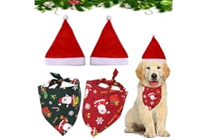 SCALINGSCAL 4 Pezzi Cappellino Natalizio Animali Domestici Accessori, Natale Cane Sciarpa, Sciarpa Gatti Natalizia, Adatto per Gatti Cani e Altri Animali Domestici