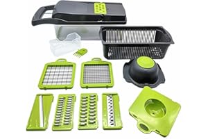 Meiyijia Multiuso, taglierina per verdure 13 in 1 Mandolina da cucina, 7 lame affilate in acciaio inox intercambiabili, separatore di albume per tagliare frutta verdure, grigio