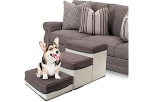 Powerking Hundetreppe 3 Stufen, Faltbare Haustiertreppe für Sofa & Bett, Abnehmbar Tiertreppe Klappbar mit Aufbewahrungsbox, Multifunktionale Haustierleiter für Kleine Hunde Katzen (Beige)