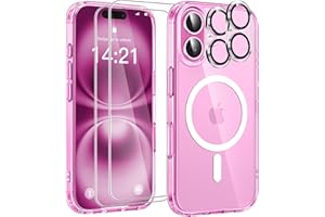 YisrLery 5 in 1 Magnétique Coque pour iPhone 16 Aimantée avec 2 Verres Trempés et 2 Caméra Protecteur, Compatible MagSafe Dos Anti Rayures Coque Antichoc TPU Bumper Case iPhone 16 6,1’’-Transparent