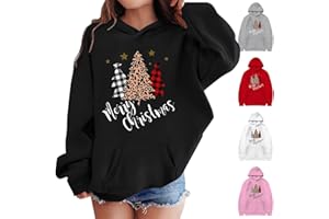 GENERIC Girls Christmas Hoodies Funny Colorful Xmas Tree Printed Christmas Jumpers for Kids Festive Tops Fashion Graphic Hooded Sweatshirt Casual Long Sleeve Xmas Pullovers Tops