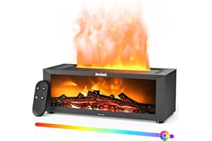 Jeebel Diffusore Aromatico per Oli Essenziali - Diffusore Camino con Effetto Fiamma Dinamico, Cambio Colore Automatico, Telecomando - 150ml Mini Umidificatore per Aromaterapia in Camera Letto, Ufficio