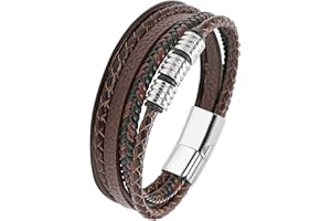 Mochity Pulsera Cuero Hombre, Pulsera Hombre, Pulseras Hombre Ferroso, Pulsera Acero Inoxidable Hombre, Pulsera Vikinga, Con Caja De Regalo, Pulsera Cuero, Pulsera Hombre Acero