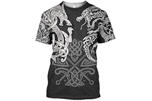 WLXW Norse Mythology Celtic Wolf/Dragon War Viking Hoodie, Vintage Odin Tattoo 3D Print Pullover Sweatshirt, Unisex Harajuku Street Jacket