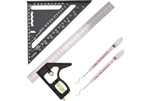 BOWEITI Carpenter's Square Set,18cm Triangle Ruler and 30cm Combo Square Includes Deep Hole Marker, High Precision Aluminum Carpenter Angle for Woodworking