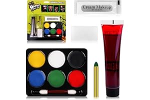 SOMGKIN Set Trucco Effetti Speciali Halloween, Halloween Makeup, 6 Colori Viso e Corpo Paint, Lavabile Sangue Finto per Trucco Horror, Sfx Pittura Corpo Viso per Trucco Halloween, Carnevale, Feste