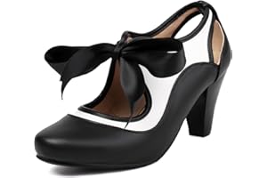 elerhythm Mary Jane - Zapatos retro victorianos de los años 20 para mujer Mary Jane Two Two Tone Lace Up Cerrados Punta Redonda Vintage Tacones Gatsby de los años 50