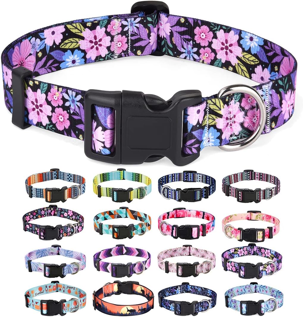 Mihqy Dog Collar for Small Dogs, Cute Small Medium Large Dog Pet Collar, with Floral Patterns, Soft Adjustable for Boy Girl Female Male Puppy Dog Collar(Floral Pink,S)