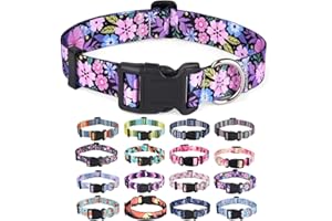 Mihqy Dog Collar, Adjustable, Soft and Comfortable Dog Collar, Bohemian, Flowers, Geometric, Tribal Design, for Small, Medium and Large Dogs (Flowers Pink, M)