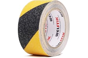 WELSTIK Ruban antidérapant, haute traction, forte adhérence, bande de sécurité anti-friction, marches antidérapantes, ne laisse pas de résidus adhésifs, 5cm x 5m, Noir/jaune