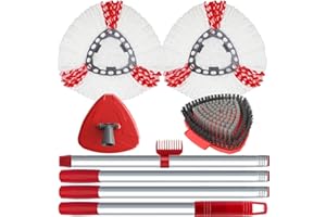 WAKAYOYO Spin Mop Head Replacement Compatibility with Vileda All Turbo System, 2 Microfiber Mop Refill+1 Handle+1Base+1 Cleaning Brush Comb, Shower Floor Scrubbing Brush Replace Head Deck Scrubber