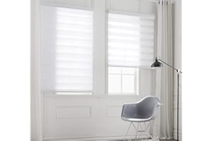 Taiyuhomes Day and Night Zebra Roller Blind Gradient Double Fabric Translucent or Blackout Vision Curtains for Window and Door with Aluminium Cassette (White, Width 120cm X Height 150cm)