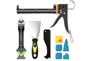 SENTOO Professional Caulking Gun Kit with Caulk Remover & Scraper Tool - 5 in 1 Caulking Tool Set for Caulking Removal, Shower, Window, Floor & Bathroom Caulk, Includes sealant/silicone Gun and Caulk Scraper