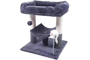 THRINK Grey Cat Tree Tower with Sisal Scratching Posts, Condo, Bed, Dangling Ball & Playful Mouse - Sturdy 50cm Perch for Cats, Kittens & Pets - Entertainment & Comfort Furniture for Feline Fun