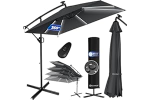KESSER® Ampelschirm Holly Sonnenschirm Rechteckig LED Solar inkl. Abdeckung | Kurbel-Schirm mit Ständer UV-Schutz Aluminium Wasserabweisend Ø350cm Gartenschirm Anthrazit