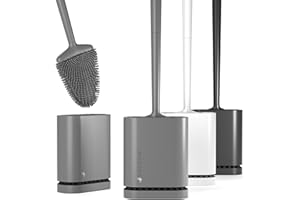 SAVEGA Scopino WC Silicone - Scopettino Bagno con Testina Flessibile e Portascopino WC Sospeso - Asciugatura Rapida (Grigio Opaco, Set da 1)