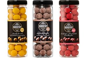 Nordthy Lakritzkugel Geschenkset 3x300g – Gourmet Lakritz in den Sorten Passionsfrucht, Himbeere & Salzkaramell inkl. Naschwerk® Sticker