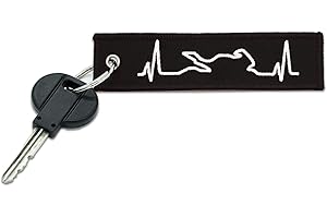 Autodomy Portachiavi Moto con Ricamo su Entrambi i Lati | Portachiavi Tessuto Anello per Auto, Scooter, Quad AVT e Zip dello Zaino | Porta Chiave Auto Battito del Cuore 12x 3cm | Colore Nero/Bianco