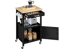 Yaheetech Carrello Cucina con Ruote di Servizio Credenza Mobile Portavivande a 2 Ripiani per Microonde Struttura in Legno e Metallo Moderno 55 x 45 x 89 cm Nero