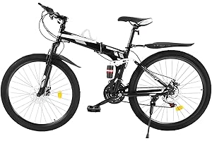 Poyujkyhr 26 Inch Mtb Bike, Folding Mountain Bike 21 speed Adjustable Seat Height with Dual Disc Brakes Dual Shock Absorbers High Tensile Steel Frame Hardtail Bicycle