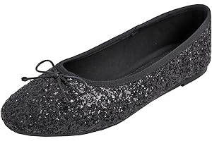Feversole Women's Memory Foam Cushion Glitter Ballet Flat,Mémoire Coussin en Mousse de Femmes Ballerine de Tige Brillante Plat