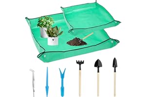 RYAN 2 Pièces Tapis de Rempotage avec 6 Mini Kit Jardinage Tapis Rempotage Plantes 100 x 100 CM Tapis de Jardinage Imperméable Pliable pour Jardin Rempotage Plantes Succulentes Semis (Vert)