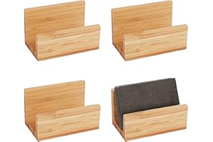 OLYCRAFT 4 pièces Support de Carte de Visite de Bureau en Bois de Bambou pour Bureau Support de Carte de Visite en Bambou Naturel pour Organisateur de Tables de Bureau
