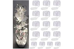 GREZEA 16 Pack White Fairy Lights Battery Operated, 10ft 30 Led Mason Jar Lights,Waterproof Firefly Lights, Silver Wire Mini String Lights for Crafts Bottle Vase Centerpieces Flower Christmas Decoration…