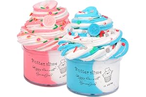 ROWECVCE 2 Pack Cake Fluffy Butter Slime Kit, Scented Putty Slime Supplies for Kids Party Favors, Soft and Non-Sticky, Stress Relief Toy for Girls Boys Education, Party Favor, Gift and Birthday