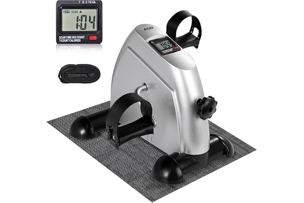 AGM Mini Vélo d'Appartement, Pédalier Pliable Pratique Léger Facile à Utiliser Ranger Pédaler Résistance Réglable Ecran LCD Appareil pour Travailler Les Jambes et Les Bras