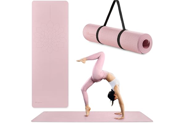 HyperMotion NBR yogamatta, fitnessmatta, 183 x 61 x 0,8 cm, svart, halkfri 8 mm, med bärrem och stretchband, träningsmatta för yoga, pilates och träning