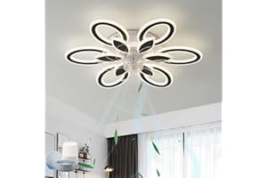 KVOYYIRA Fleur Luminaire Ventilateur Plafonnier 6 Vitesses Réversible Lustre Ventilo Compatible avec Google Assistant et ALexa LED Dimmable Silencieux Plafonnier Ventilateur Pour Le Salon Chambre, Noir
