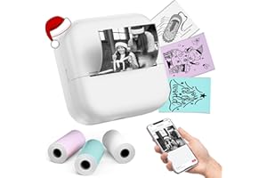 Omezizy Sticker Drucker, Mini Thermodrucker für 53mm, M02X Fotodrucker Mini Drucker für Smartphone Bluetooth für Geschenk, Scrapbooking，Studiennotizen, Fotos mit 3 Papierrollen - Weiß
