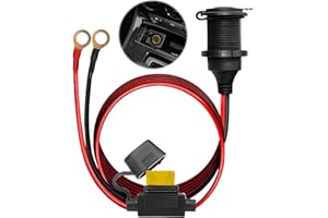 QTMMC Car Cigarette Lighter Socket 12V/24V Car Plug High Power Fixe Fixed Cigarette Lighter Adapter Waterproof 13AWG Fused Extension Cable 1 M 2.5mm² Cable 20A with Eyelet Terminals for Vehicle Tractor Boat