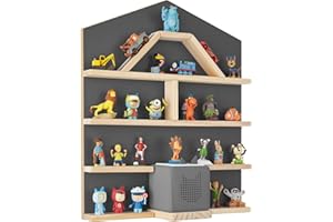 TecTake® Floating Shelf for Tonies, 12 Wooden Wall Shelves with Magnetic Strips, Rounded Corners, Toy Storage Unit for up to 50 Tonies, Floating Shelves for Children's Bedroom & Playroom - Grey House