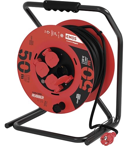 Professionelle Elektro-Kabeltrommel, 4 Steckdosen und Schuko-Steckdose, H07RN-F3G2.5MM2, 25M, GS (TÜV)- IP44